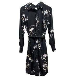 2/$15 a new day - Black Floral Long Sleeve Dress with Tie Belt